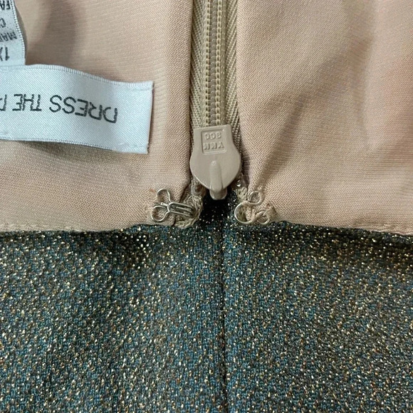 DRESS THE POPULATION Gold/Teal Riley Plunge Neck Mini Dress Size 1X Holiday - Picture 11 of 11